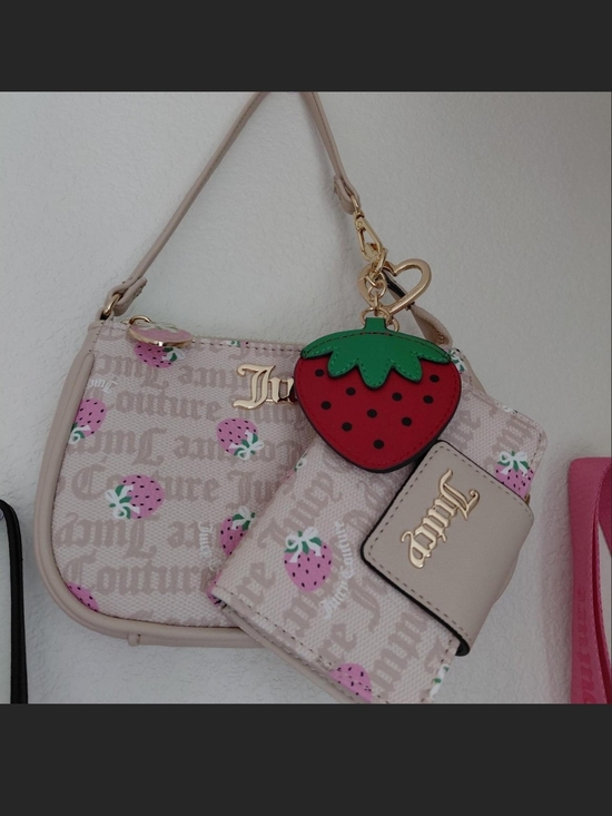 Juicy Couture Handbags - Juicy Couture Pink Strawberry Print Wristlet & Wallet Set Red Charm NOT Included